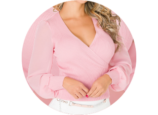 Trendy pink wrap top with chiffon sleeves – Elegant women's fashion for casual and formal outfits.