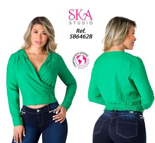 Blusa Cruzada con Cuello en V 5B6462B - Verde