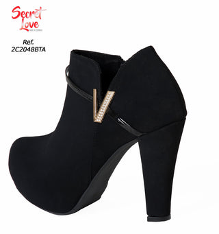 Botines de Tacon con Hebilla en V 2C2048BTA - Negro