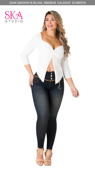 Blusa Manga Larga 5B6394B - Blanco