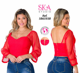 Blusa Manga Mesh 5B6593B - Rojo