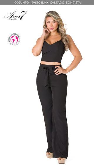 Conjunto crop top pantalón 4V6504LMX - Negro