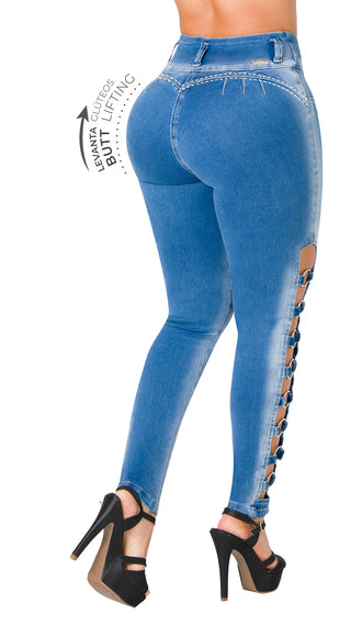 Jean Levantacola Skinny con  Aberturas Laterales Secret Love 21473PNT-N - Azul Medio