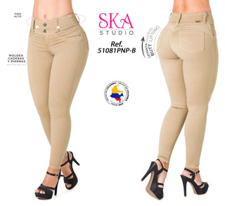 Dominica Jeans Levantacola Bota Skinny 51081PNP-B - Khaki