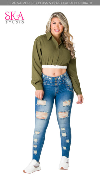 Blusa Cuello Camisero 5B6666B - Verde