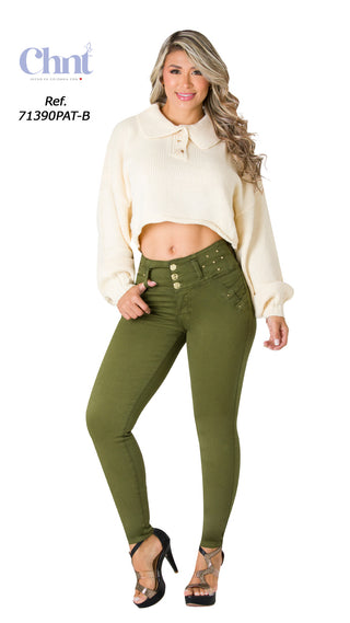 Jean Push-Up con Perlas en Pretina Chnt 71390PAT-B - Verde