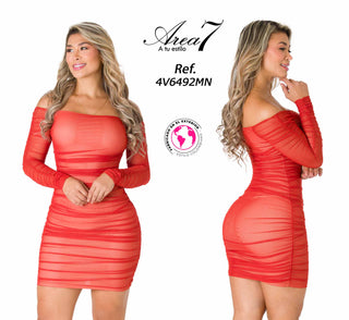 Vestido mesh cuello bandeja 4V6492MN - Terracota