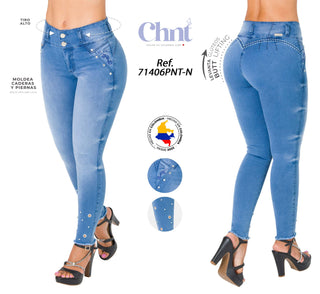 Jean LevantaCola con Detalle en Tachuela Chnt 71406PNT-N - Azul Claro