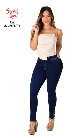 Jean Skinny Detalles en Cierre y Cadenas Secret Love 21478PDT-B - Petroleo