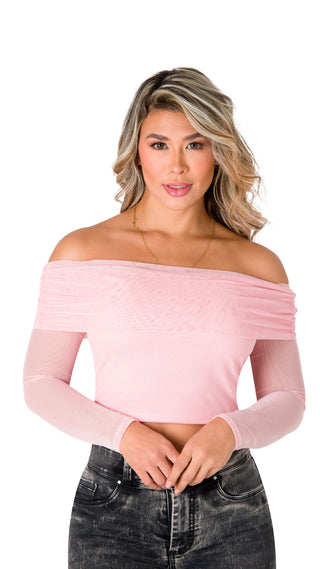 Blusa Mesh Cuello Bandeja 5B6472B - Rosado