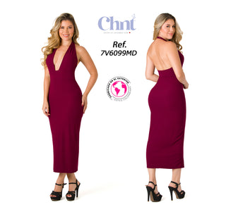 Vestido Midi Cuello Halter 7V6099MD - Vinotinto