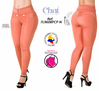 Legging Faja Interna con Detalles en Perlas 7L960BPCP-N - Terracota