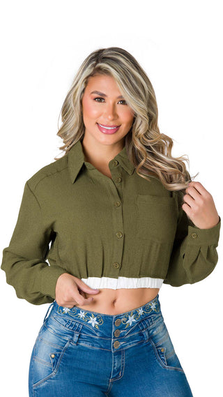 Blusa Cuello Camisero 5B6666B - Verde