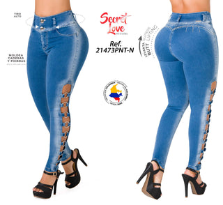 Jean Levantacola Skinny con  Aberturas Laterales Secret Love 21473PNT-N - Azul Medio