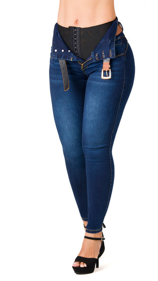 Jean High Waist con Cinturón Incluido Area 7 40735PCT-N - Petroleo