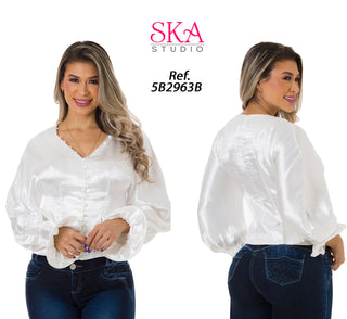 Blusa Manga Larga 5B2963B - Blanco