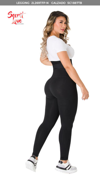 Jazmin Leggings Cinturilla En Algodón Con Short Moldeador 2L269TFP-N - Negro