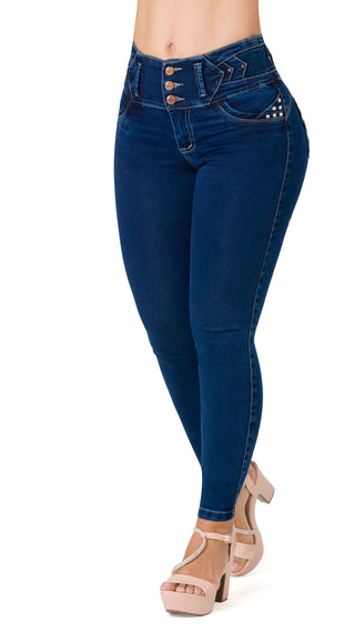 Jean Push Up con Detalles Laterales Area 7 40702PAP-B - Azul Oscuro