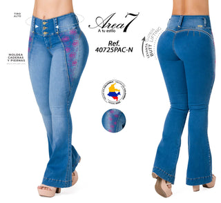 Jean Flare con Bordado Floral Area 7 40725PAC-N  - Azul Medio