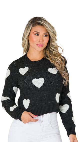 Suéter Corazones Blancos 5B6744S - Negro