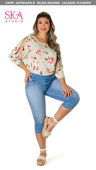 Blusa Floral Manga 3/4 5B4386B - Estampado