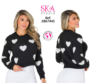 Suéter Corazones Blancos 5B6744S - Negro