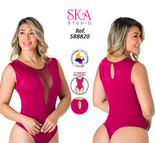 Body con Escote Profundo en Mesh 5BB820 - Vinotinto