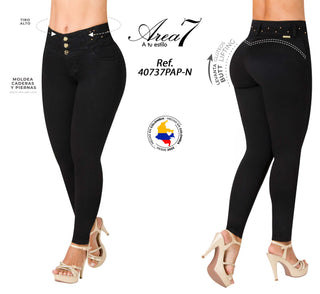 Jean High Waist con Perlas en Pretina Area 7 40737PAP-N - Negro