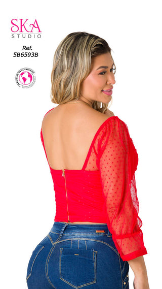 Blusa Manga Mesh 5B6593B - Rojo