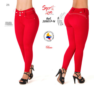 Jaelyn Jeans Skinny Levanta Cola Tiro Alto Secret Love 20901P-N - Rojo