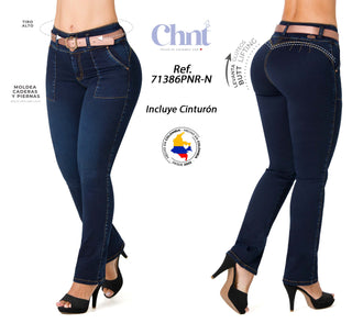 Jean Push-Up con Bolsillos y Cinturón Chnt 71386PNR-N - Petroleo