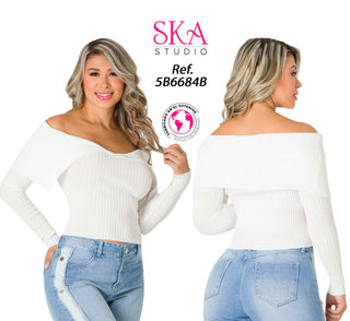 Blusa Cuello Bandeja 5B6684B - Blanco