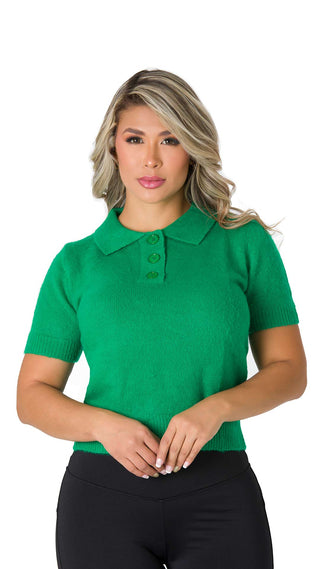 Blusa Cuello Camisero Afelpado 5B6676B - Verde