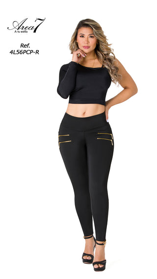 Leggings Con Cierres Y Faja Interna Moldeadora 4L56PCP-R - Negro