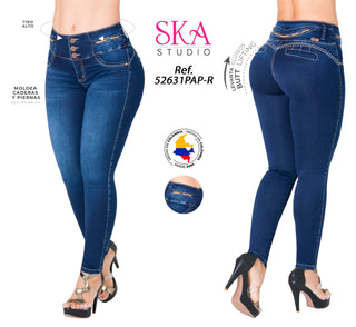 Jean Skinny con Detalles Brillante en Pretina Ska 52631PAP-R - Azul Oscuro