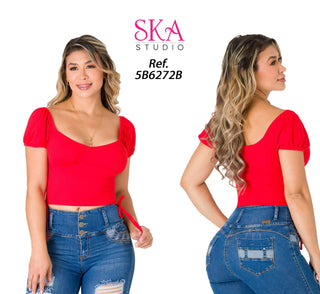 Blusa Cuello Cuadrado 5B6272B - Rojo