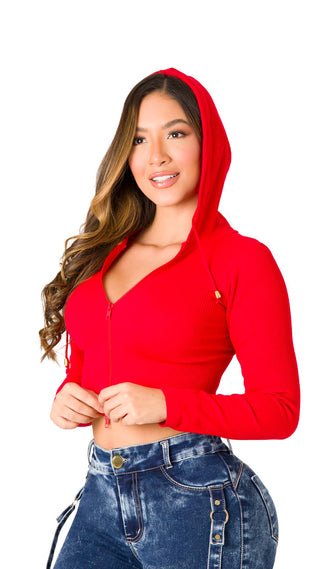 Hoodie en Rib 5B6576S - Rojo