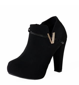 Botines de Tacon con Hebilla en V 2C2048BTA - Negro