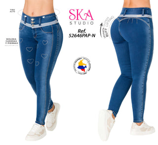 Jean LevantaCola con Detalle en Pedrería Ska 52646PAP-N - Azul Medio