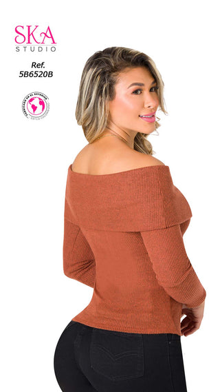 Blusa Cuello Bandeja 5B6520B - Cafe