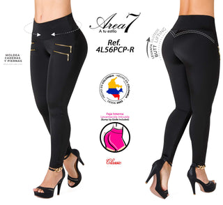 Leggings Con Cierres Y Faja Interna Moldeadora 4L56PCP-R - Negro