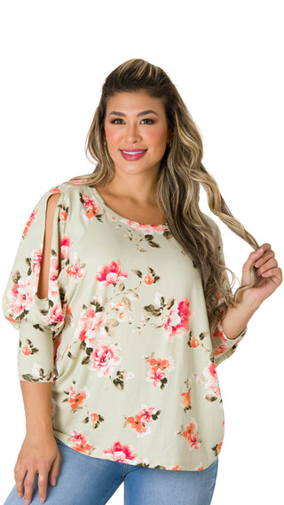 Blusa Floral Manga 3/4 5B4386B - Estampado