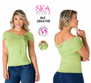 Blusa escote asimétrico 5B6470B - Verde