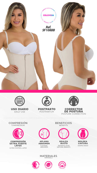 Body de alta compresion estilo tanga con soporte para la espalda 5F108BB - Beige