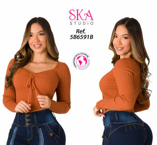 Blusa Manga Larga en Rib 5B6591B  - Terracota