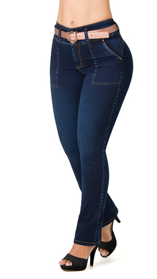 Jean Push-Up con Bolsillos y Cinturón Chnt 71386PNR-N - Petroleo