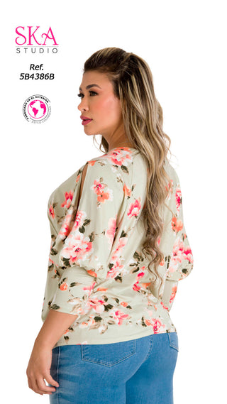 Blusa Floral Manga 3/4 5B4386B - Estampado