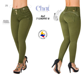 Jean Push-Up con Perlas en Pretina Chnt 71390PAT-B - Verde