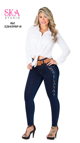 Jean LevantaCola Skinny con Bordado Lateral Ska 52645PNP-N - Petroleo