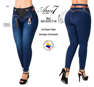 Jean High Waist con Cinturón Incluido Area 7 40735PCT-N - Petroleo